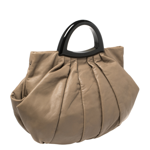GIORGIO ARMANI Taupe Leather Pleated Top Handle Bag - Picture 3 of 9